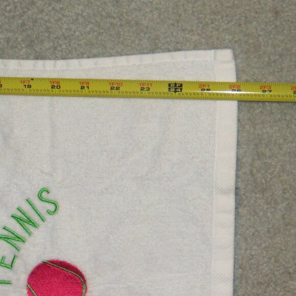White Tennis Towel "Love Tennis" Logo & Tennis Ball Pic - abt. 26" L x 16' W - Picture 5 of 8
